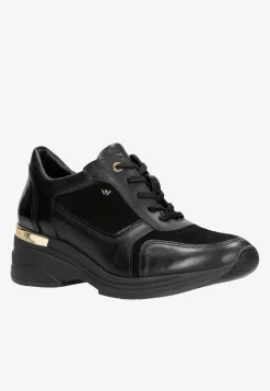Czarne sneakersy damskie ze złotymi elementami