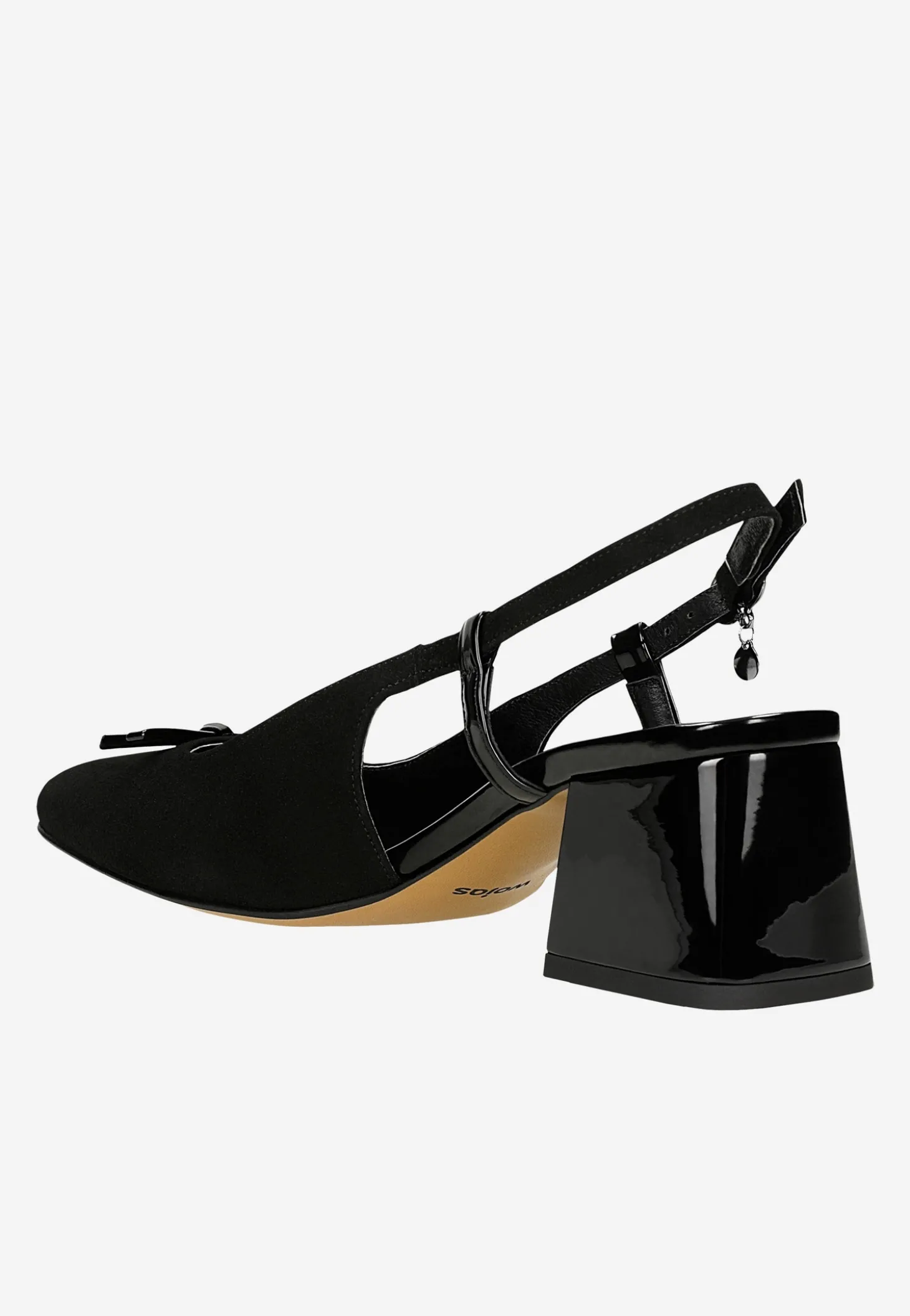 Czarne welurowe czółenka z odkrytą piętą i z ozdobną kokardką
