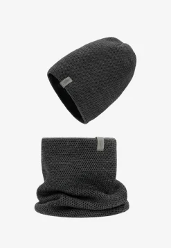 Czarno-popielaty zestaw z wełny merino czapka + komin z ciekawą fakturą