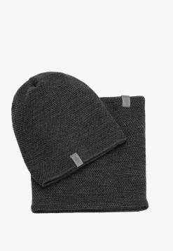 Czarno-popielaty zestaw z wełny merino czapka + komin z ciekawą fakturą