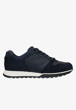 Granatowe sneakersy męskie z łączonych skór