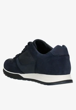 Granatowe sneakersy męskie z łączonych skór