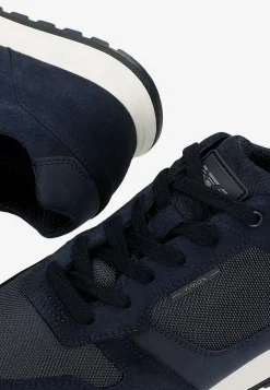 Granatowe sneakersy męskie z łączonych skór
