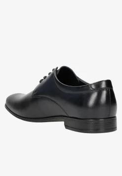 Granatowe wizytowe półbuty męskie ze skóry licowej