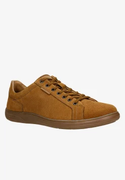 Jasnobrązowe perforowane sneakersy męskie z nubuku