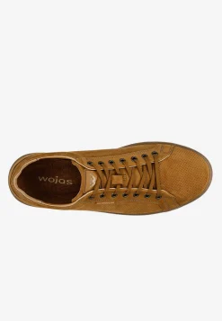 Jasnobrązowe perforowane sneakersy męskie z nubuku