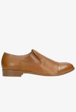 Jasnobrązowe skórzane loafersy damskie
