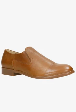 Jasnobrązowe skórzane loafersy damskie