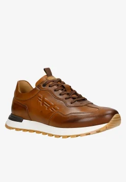 Jasnobrązowe sneakersy męskie ze skóry licowej