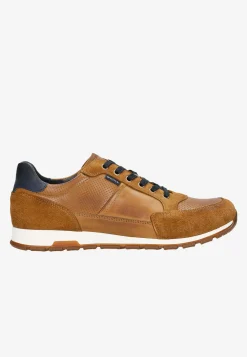 Jasnobrązowe sneakersy męskie z granatowymi akcentami