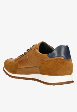 Jasnobrązowe sneakersy męskie z granatowymi akcentami