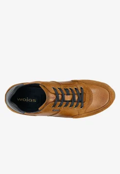 Jasnobrązowe sneakersy męskie z granatowymi akcentami