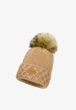 Jasnobrązowy zestaw BARTEK 85602-83 z wełną merino - czapka + komin