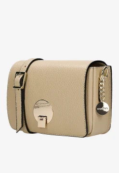 Mała beżowa torebka skórzana crossbody bag
