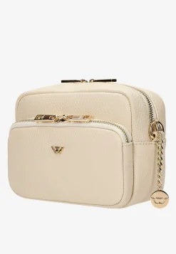 Mała skórzana torebka crossbody bag w kolorze beżowym
