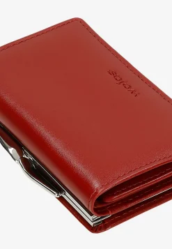 Mały czerwony portfel damski z ochroną antykradzieżową RFID
