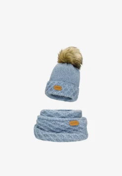 Niebieski komplet czapka + komin BARTEK 85602-86 z wełny merino