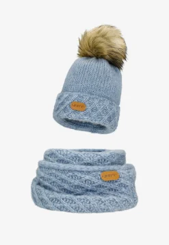 Niebieski komplet czapka + komin BARTEK 85602-86 z wełny merino
