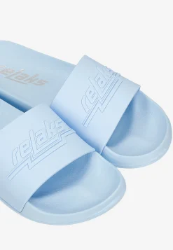 Niebieskie klapki damskie RELAKS z tłoczonym logo