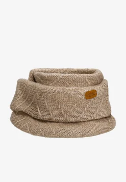 RELAKS beżowy komplet z wełny merino czapka z pomponem + komin