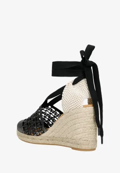 RELAKS boho sandały na koturnie w stylu espadryli z wiązaniem na kostce