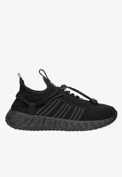 RELAKS czarne sneakersy siateczkowe na czarnej podeszwie