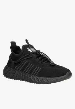 RELAKS czarne sneakersy siateczkowe na czarnej podeszwie