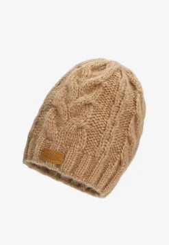 RELAKS jasnobrązowy zestaw z wełną merino - czapka + komin