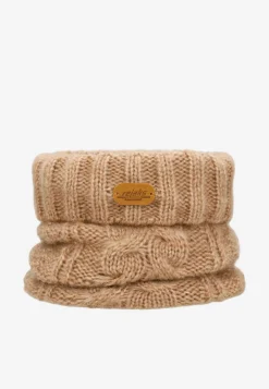 RELAKS jasnobrązowy zestaw z wełną merino - czapka + komin