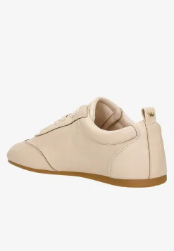 Skórzane beżowe sneakersy damskie na cienkiej podeszwie