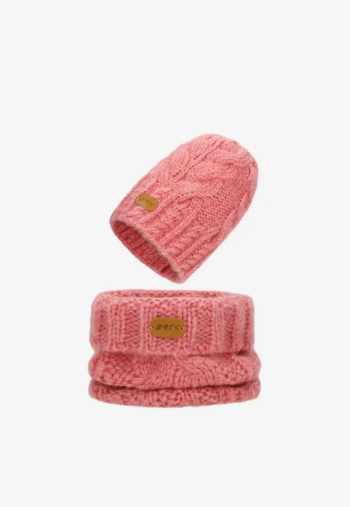 Zimowy zestaw dziewczęcy BARTEK z wełny merino 85604-85, różowa czapka + komin
